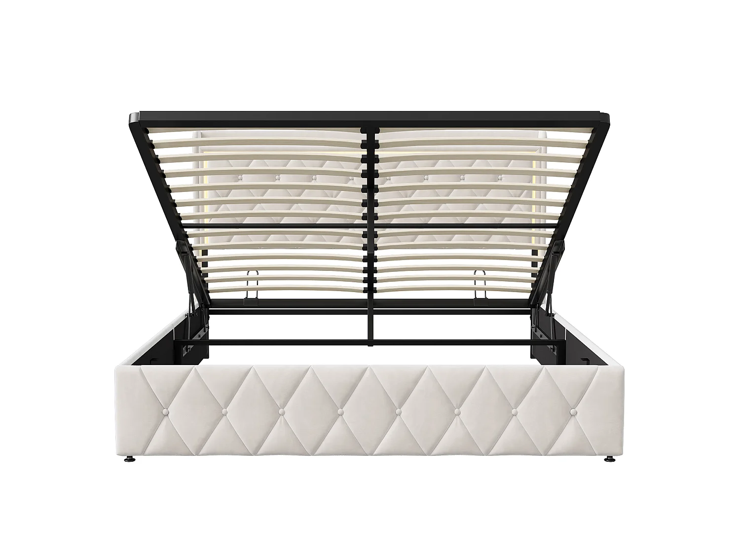 Lit double 160x200cm avec rangement hydraulique - tête de lit avec LED et ports USB - velours - beige