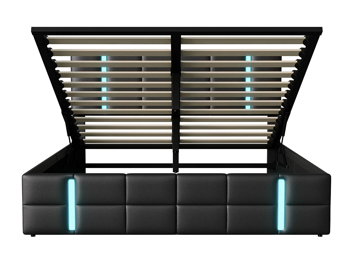 Lit coffre 140 x 200 cm avec éclairage LED et 2 ports USB - compartiment de rangement hydraulique - PU - Noir