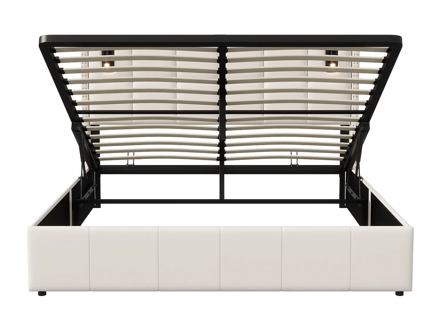 Cama de matrimonio 140 x 200 cm - Cabecero con luz de lectura - Compartimento hidráulico y somier de láminas - Terciopelo - Beige