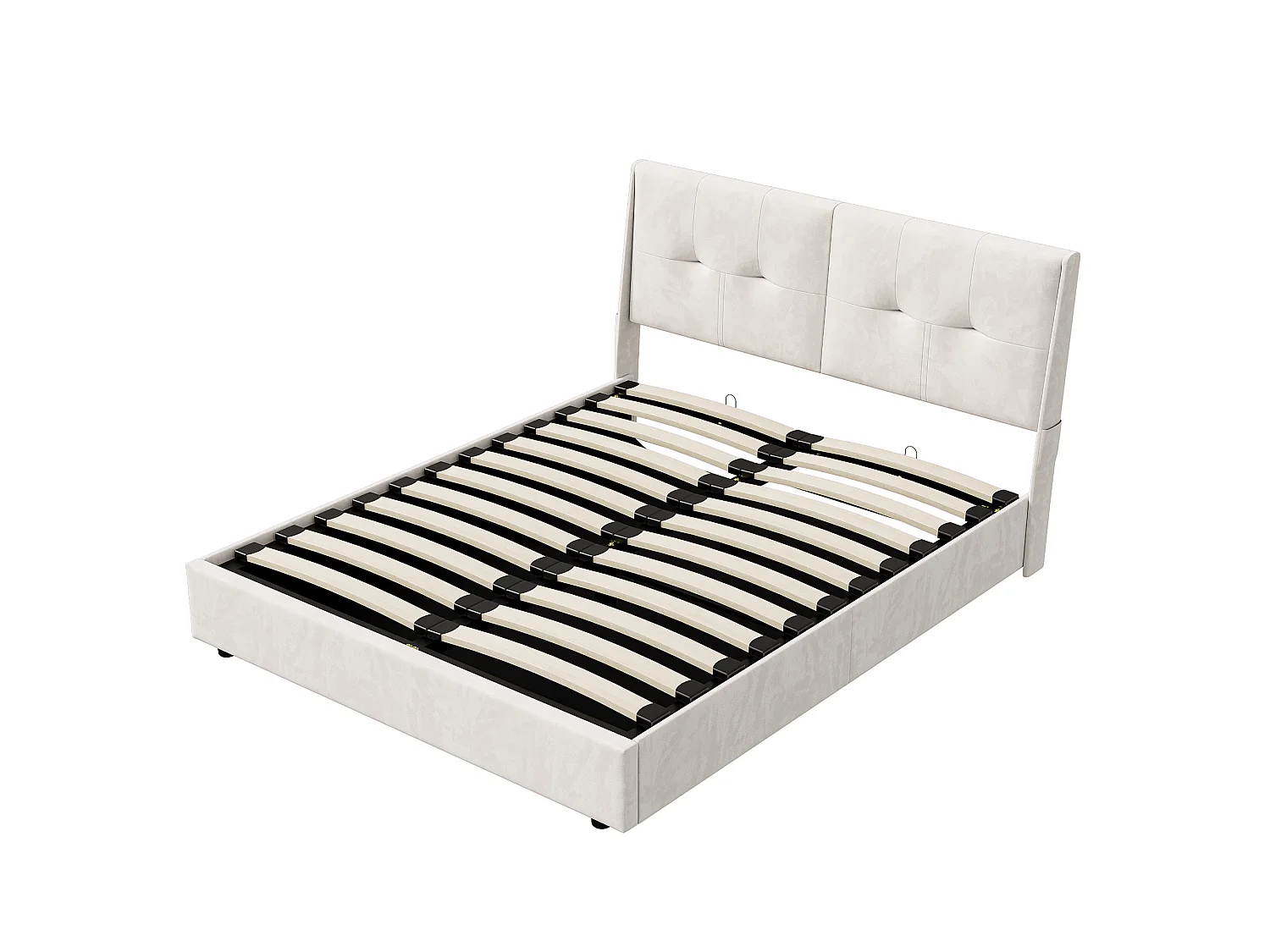 Cama con canapé de 140x200 cm con iluminación LED y espacio de almacenamiento hidráulico - bolsillos laterales en el cabecero - beige