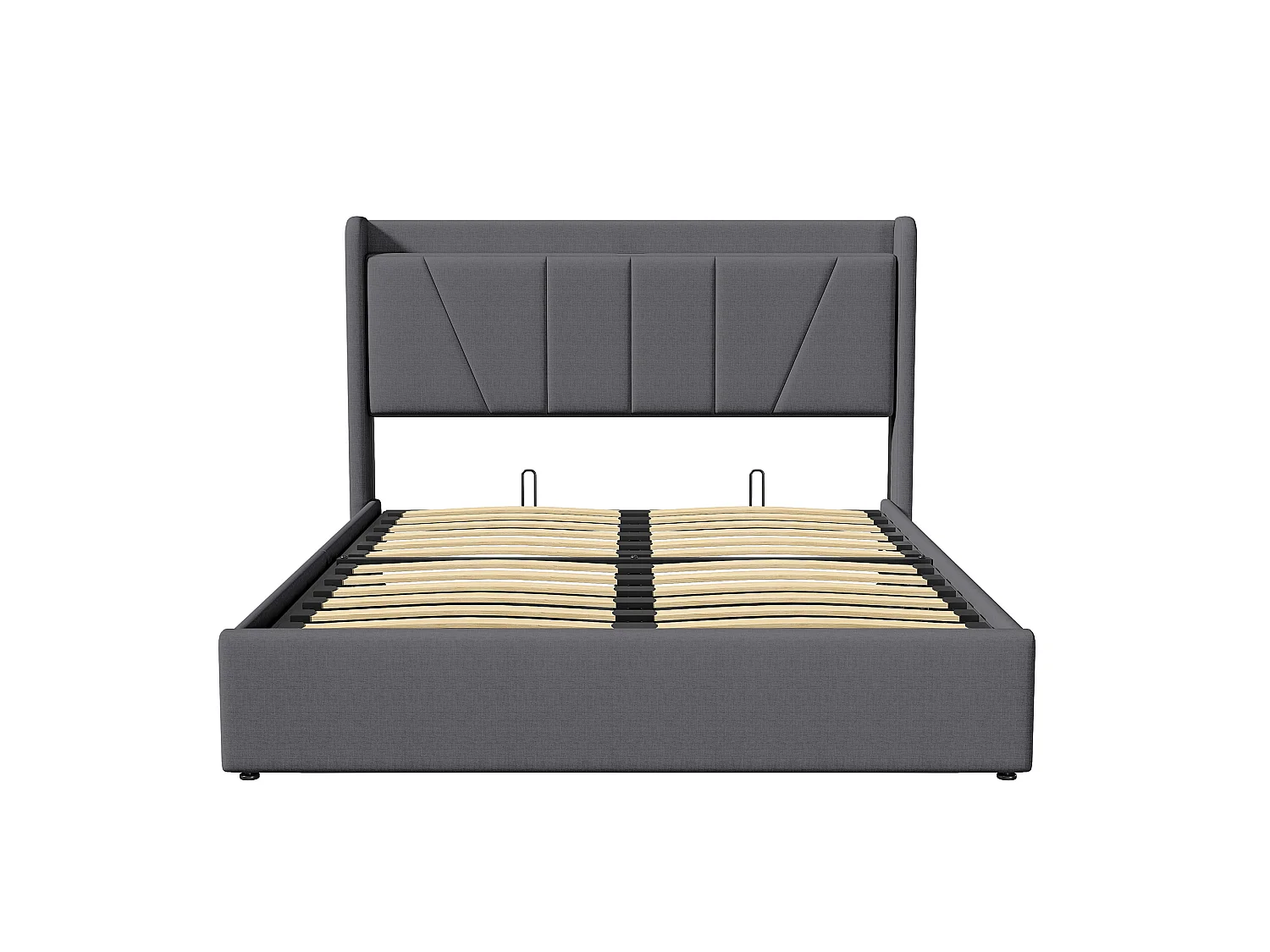 Lit coffre 160x200 cm - Tête de lit avec 2 ports USB + 1 port type-C - Coffre de rangement hydraulique - Lin - Gris