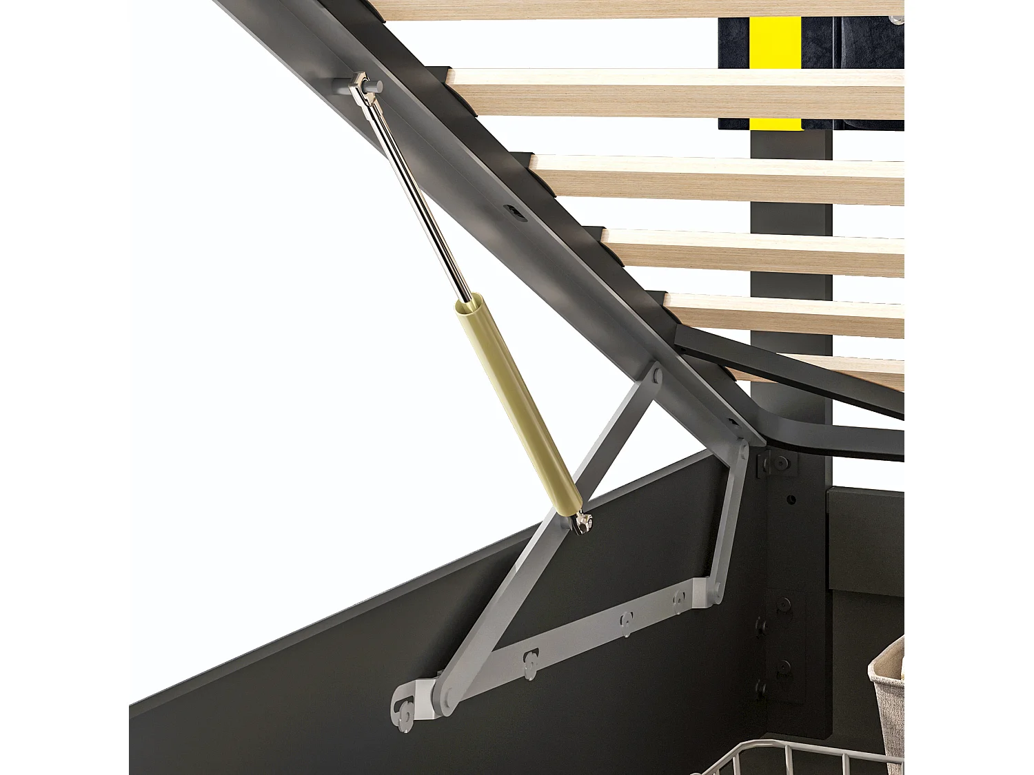 Lit double 180x200cm avec éclairage LED - tête de lit réglable en hauteur - espace de rangement hydraulique - velours - noir