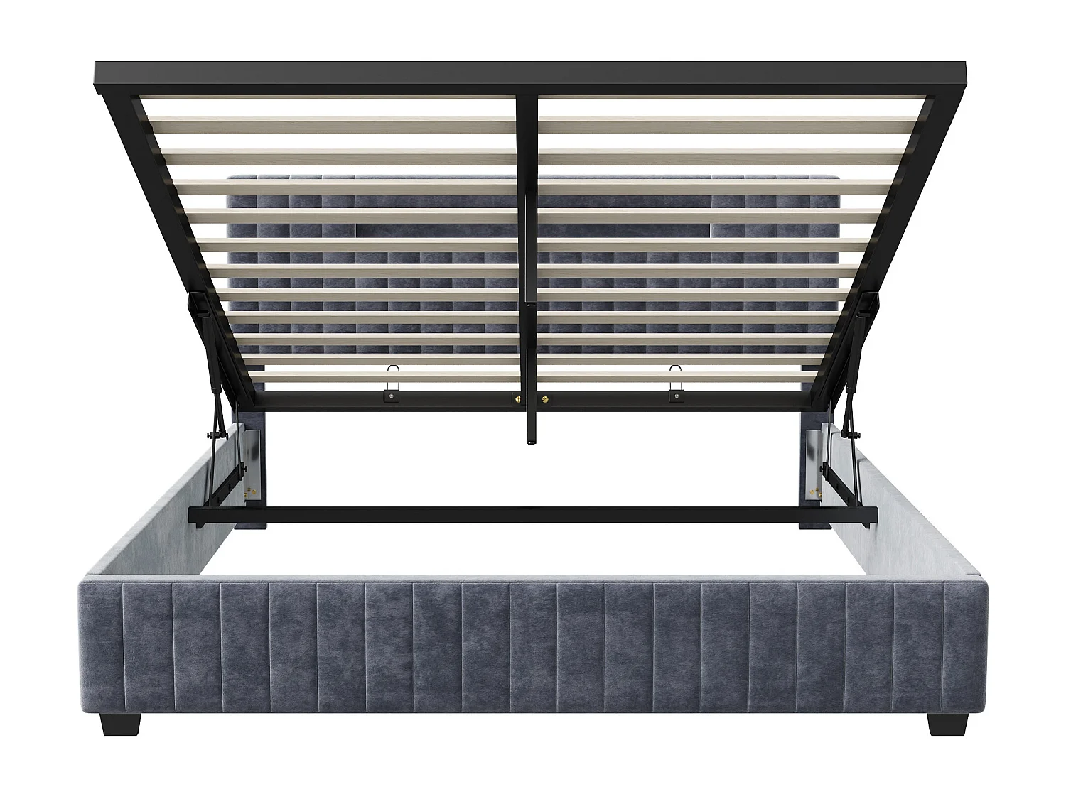 Lit coffre 160x200cm avec éclairage LED - compartiment de rangement hydraulique et sommier à lattes - velours - gris