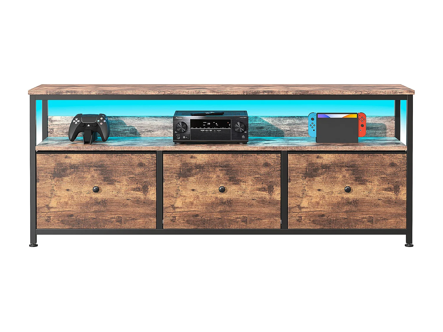 Meuble TV - LED avec 3 Tiroirs - Petit Meuble Tele avec Rangement - Marron Rustique - 108*30*57cm