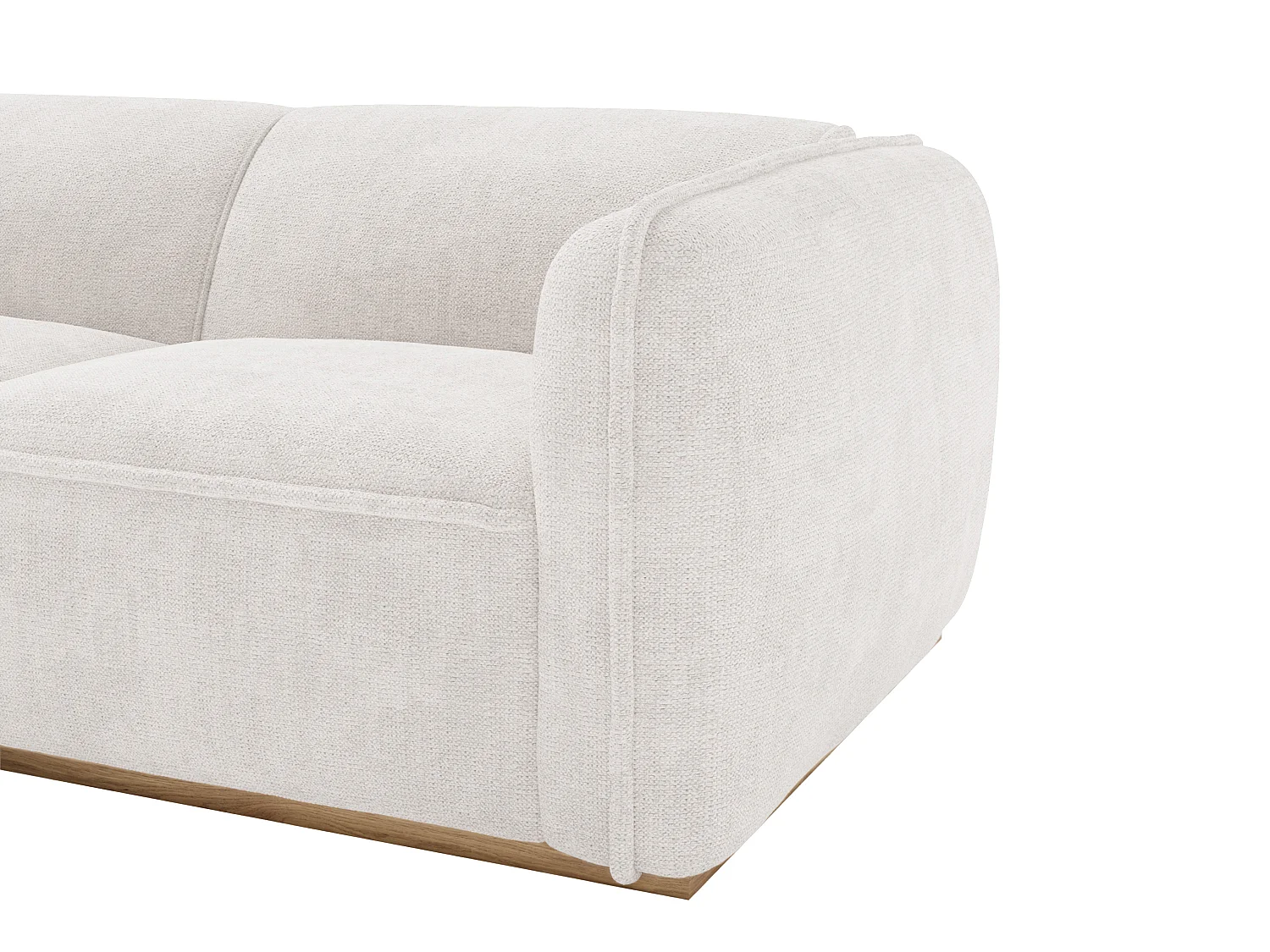 Canapé d'angle gauche en tissu chenille beige et base en bois CANOBRU