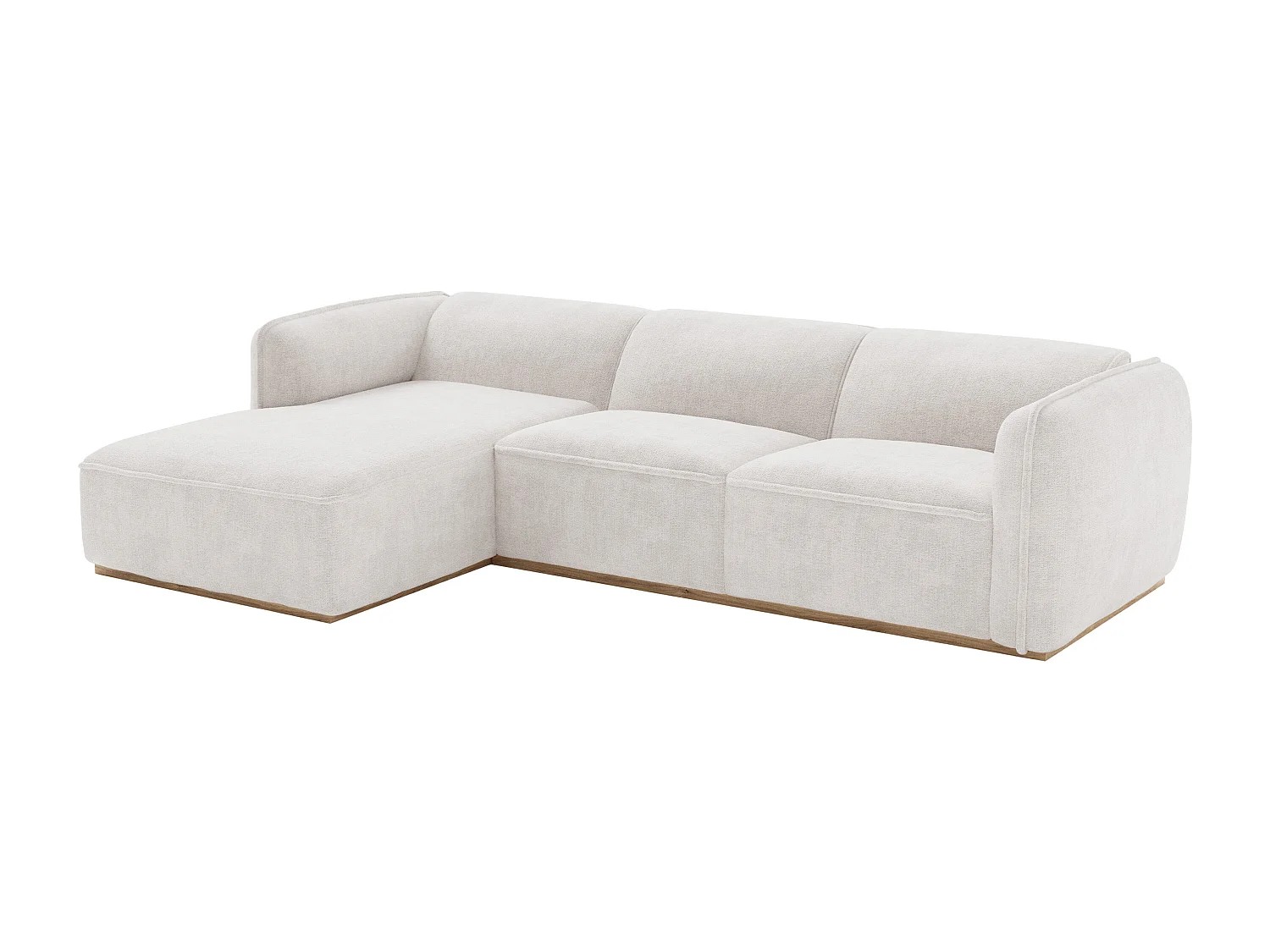 Canapé d'angle gauche en tissu chenille beige et base en bois CANOBRU