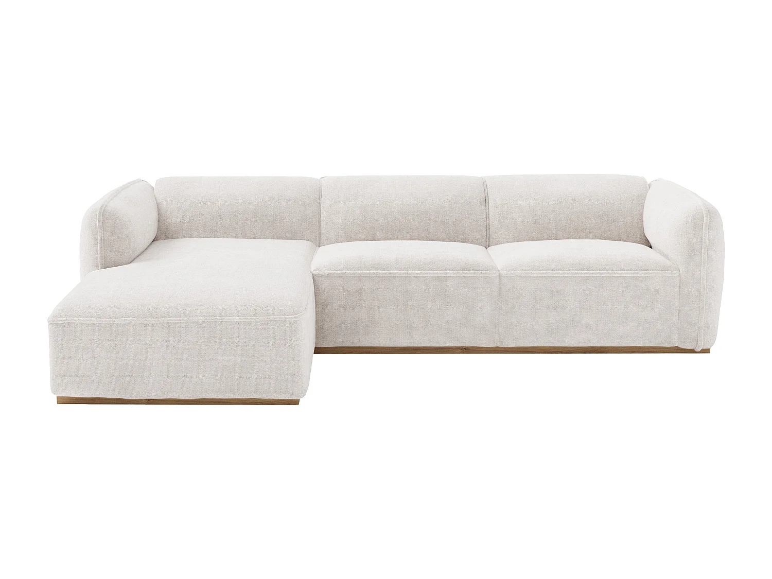 Canapé d'angle gauche en tissu chenille beige et base en bois CANOBRU