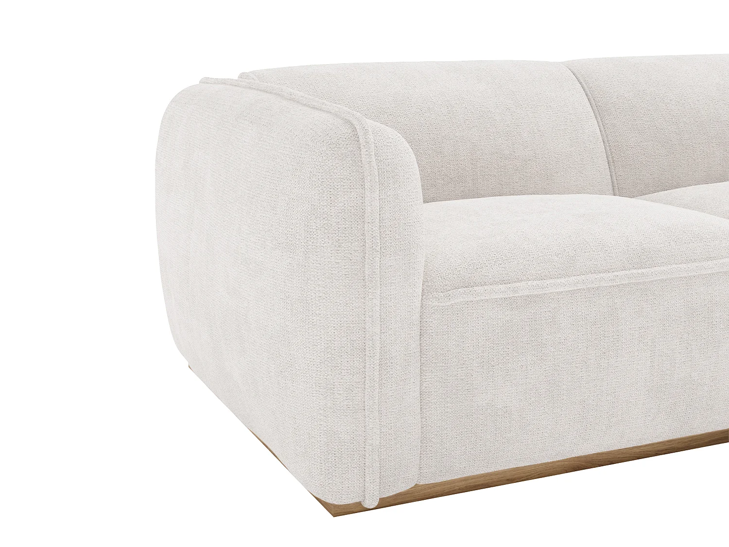 Canapé d'angle droit en tissu chenille beige et base en bois CANOBRU
