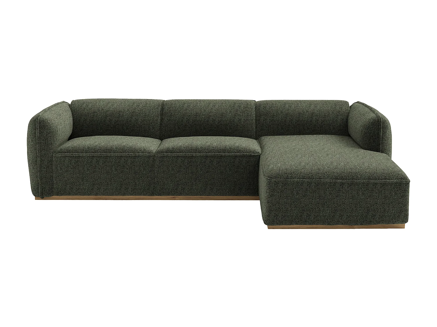 Canapé d'angle droit en tissu chenille vert kaki et base en bois CANOBRU