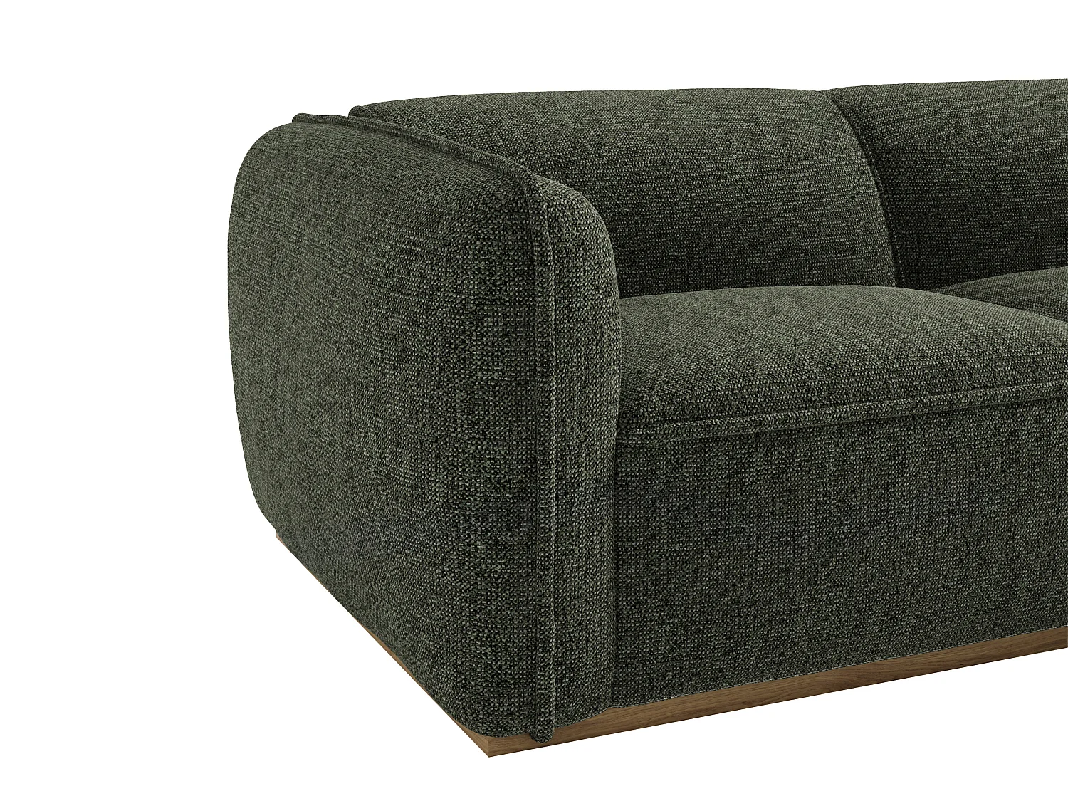 Canapé d'angle droit en tissu chenille vert kaki et base en bois CANOBRU