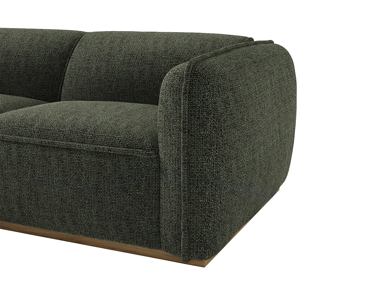 Canapé d'angle gauche en tissu chenille vert kaki et base en bois CANOBRU