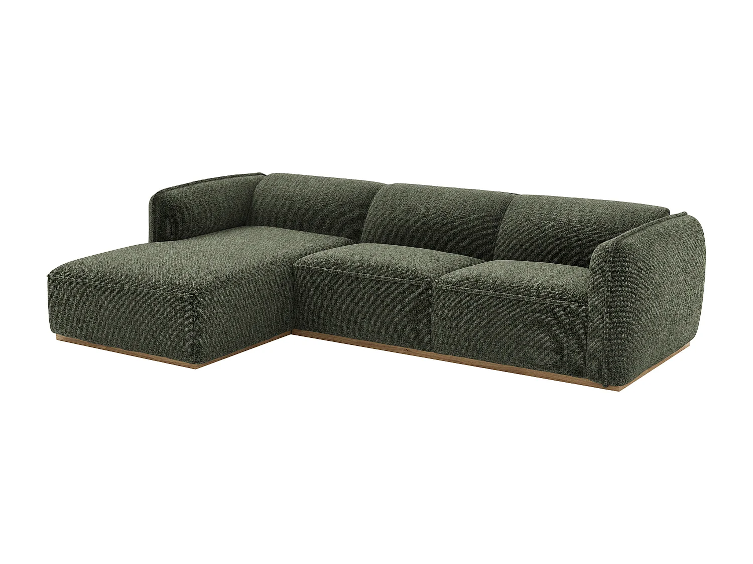 Canapé d'angle gauche en tissu chenille vert kaki et base en bois CANOBRU
