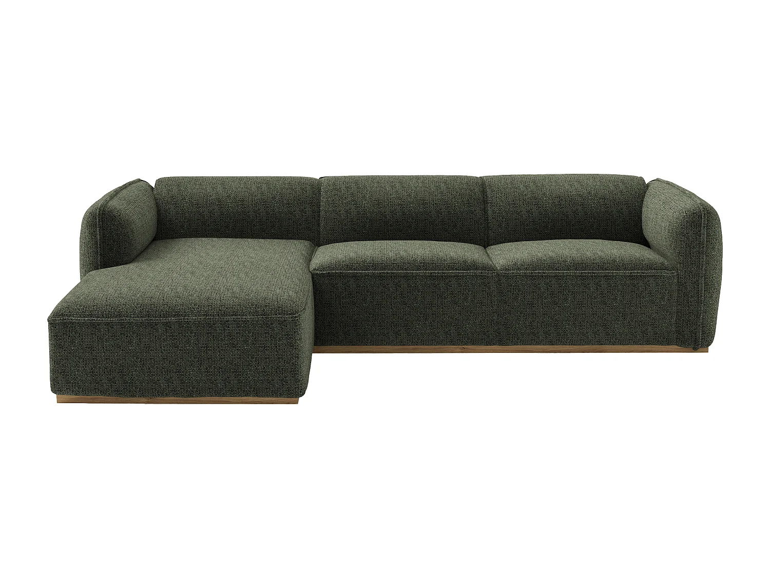 Canapé d'angle gauche en tissu chenille vert kaki et base en bois CANOBRU