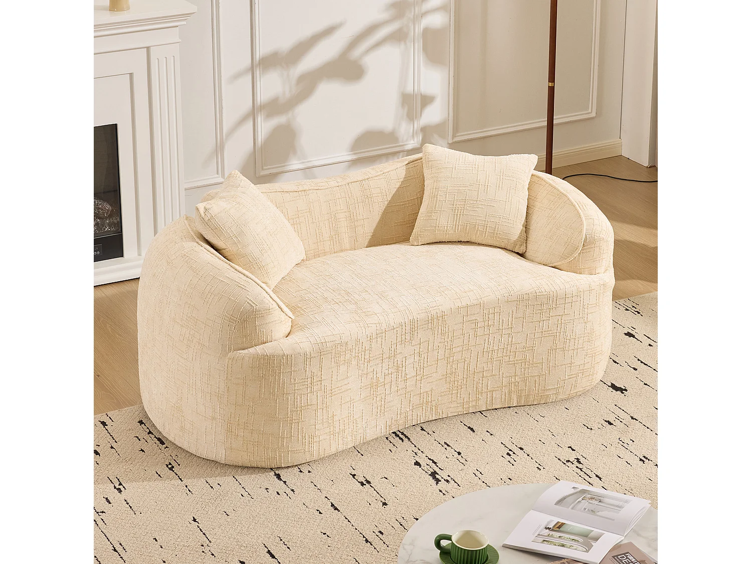 Sofá compacto de 2 lugares com apoios de braço e almofadas, bege - Compacto e elegante para o seu espaço.