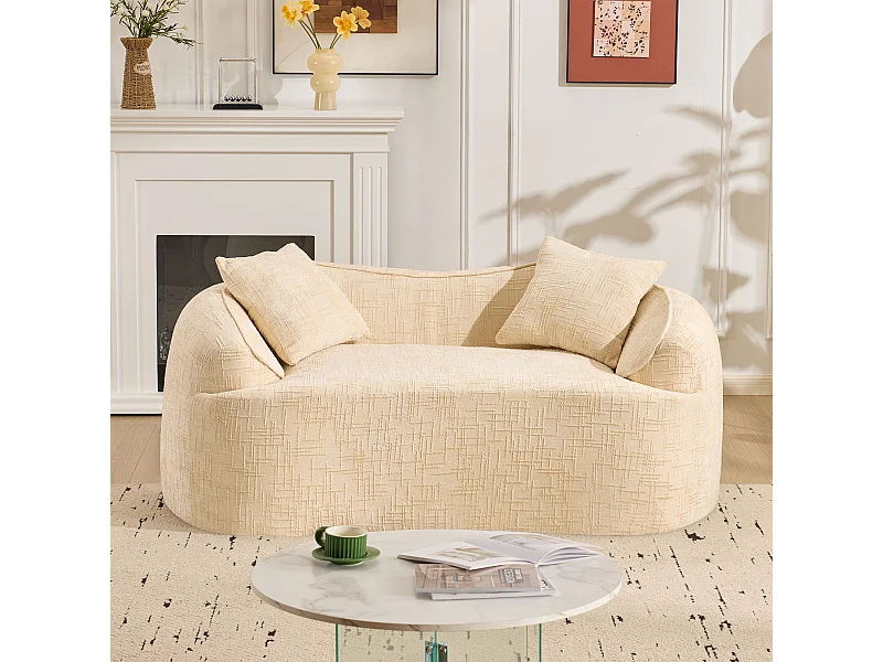 Sofá compacto de 2 lugares com apoios de braço e almofadas, bege - Compacto e elegante para o seu espaço.