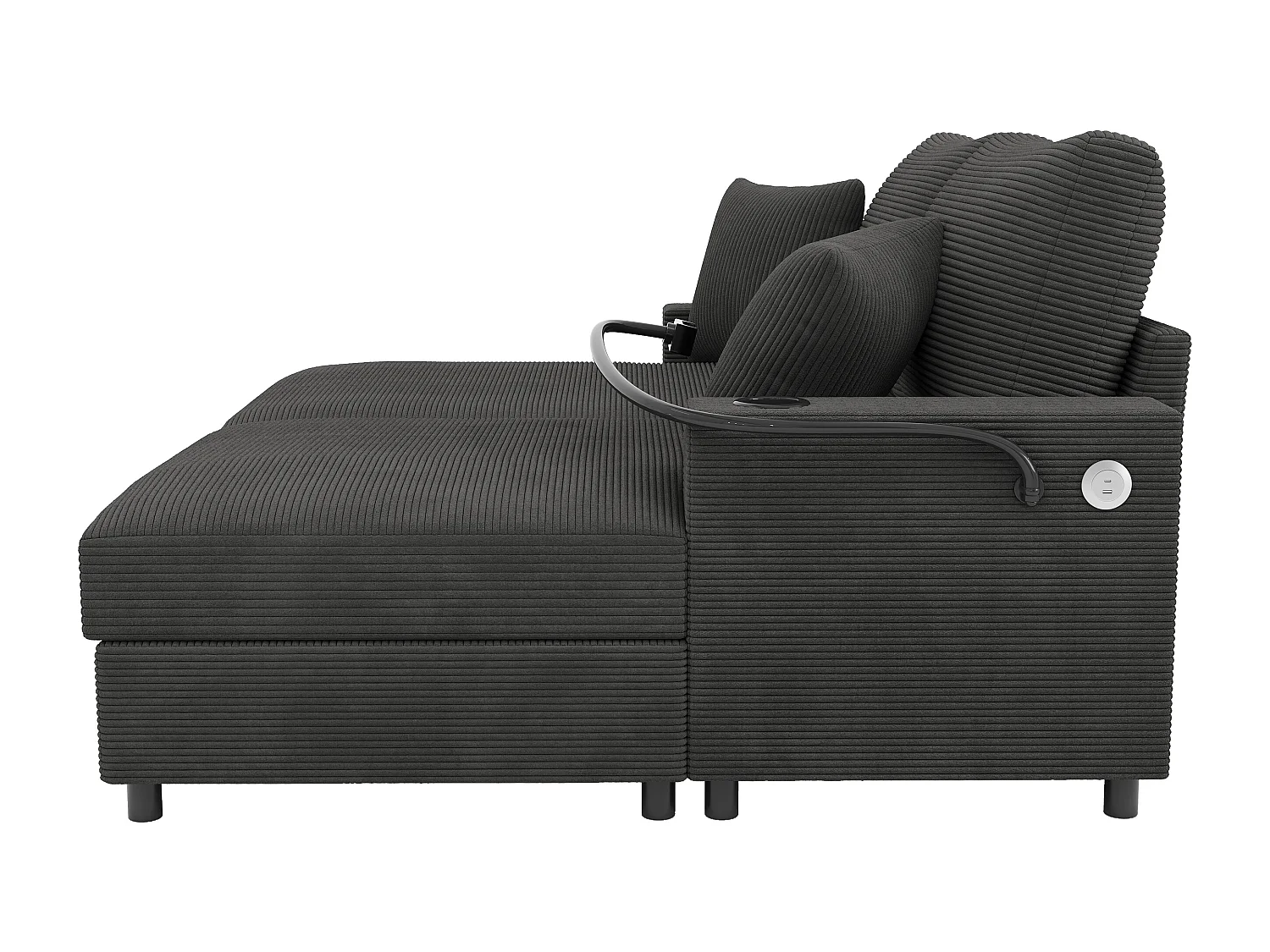 Canapé-lit double convertible avec ports USB et porte-gobelets Gris - Confort moderne avec fonctionnalités pratiques