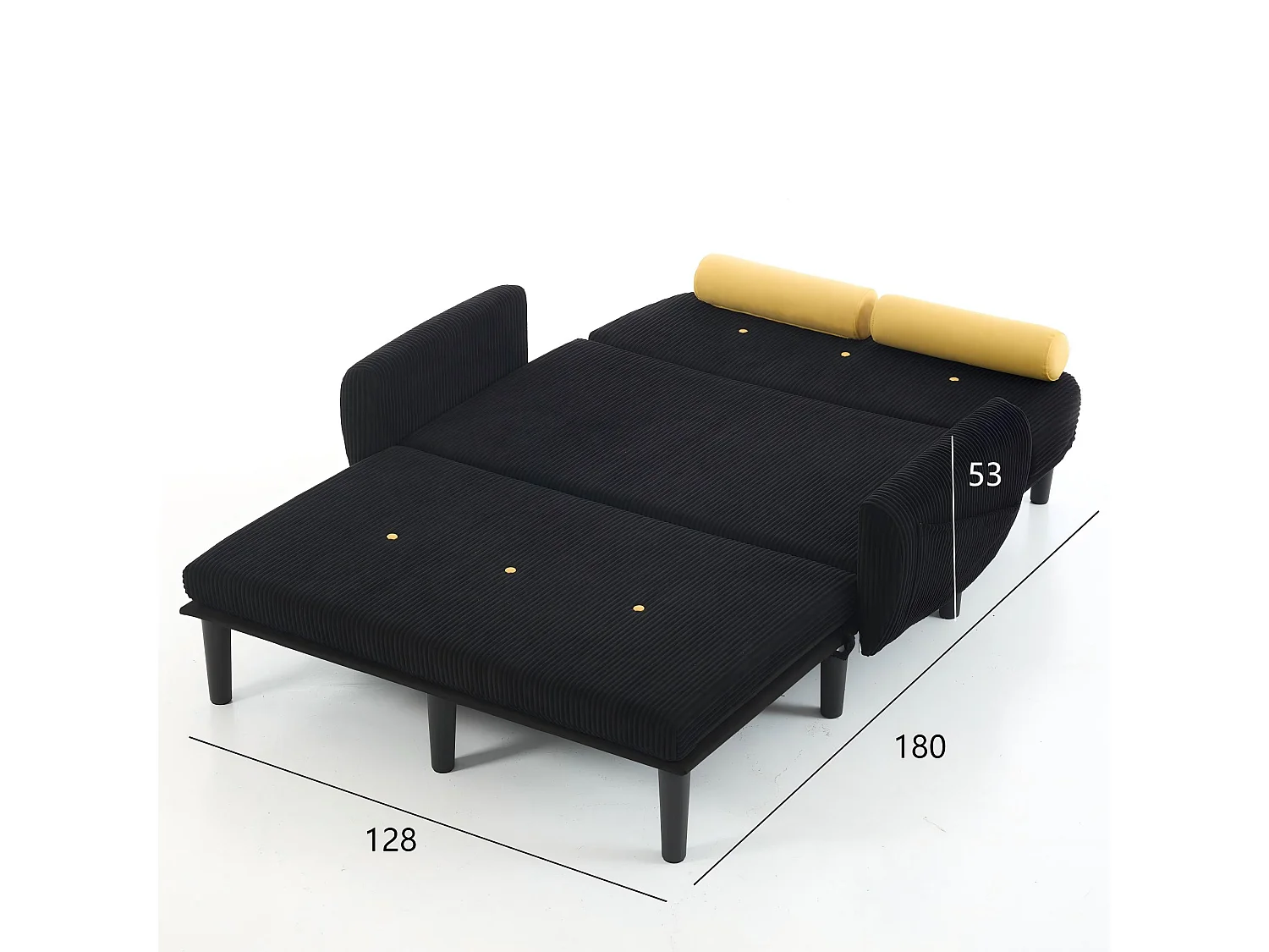Canapé loveseat en velours côtelé Noir avec rangement intégré - Style et praticité dans un même meuble
