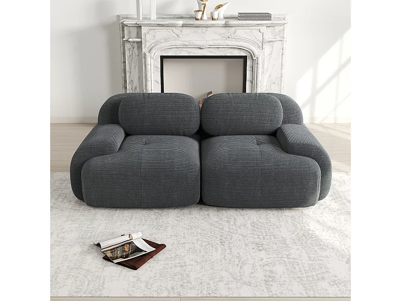 Canapé loveseat 82'' modulable en velours côtelé avec accoudoirs arrondis Gris - Confort et design moderne