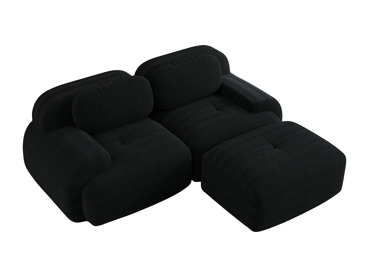 Canapé d’angle 82'' modulable en velours côtelé sans montage Noir - Style et confort sans effort