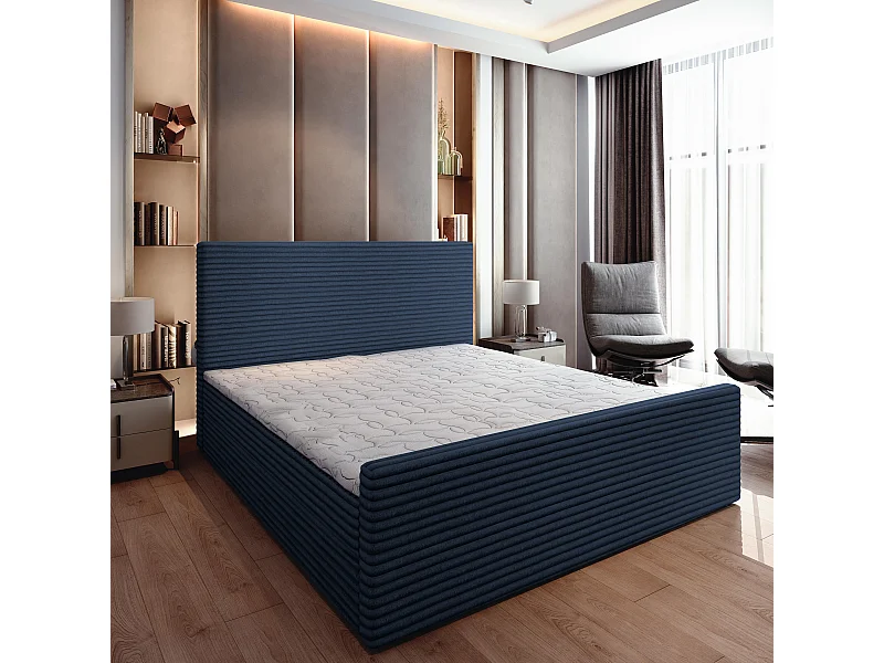 Boxspringbed BRENTO 160x200 cm Set met hoofdbord, bedbodem en matras, Blauw