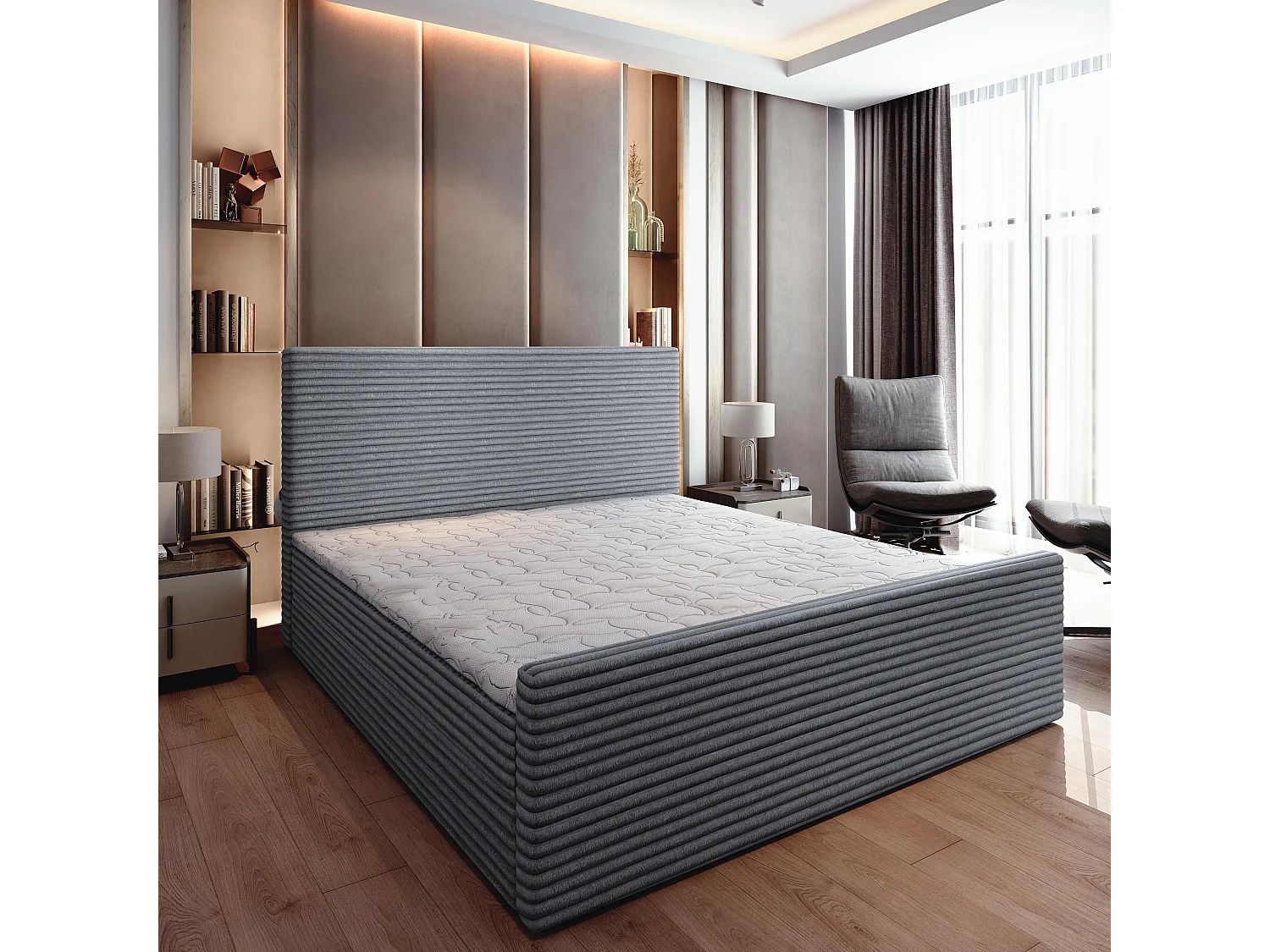 Boxspringbed BRENTO 160x200 cm Set met hoofdbord, bedbodem en matras, Grijs