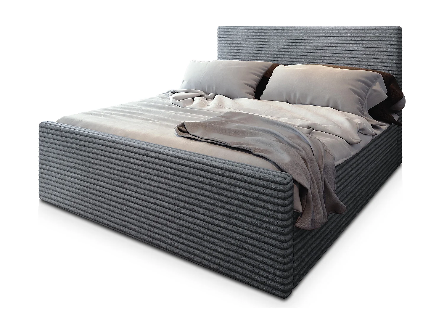 Boxspringbed BRENTO 160x200 cm Set met hoofdbord, bedbodem en matras, Grijs