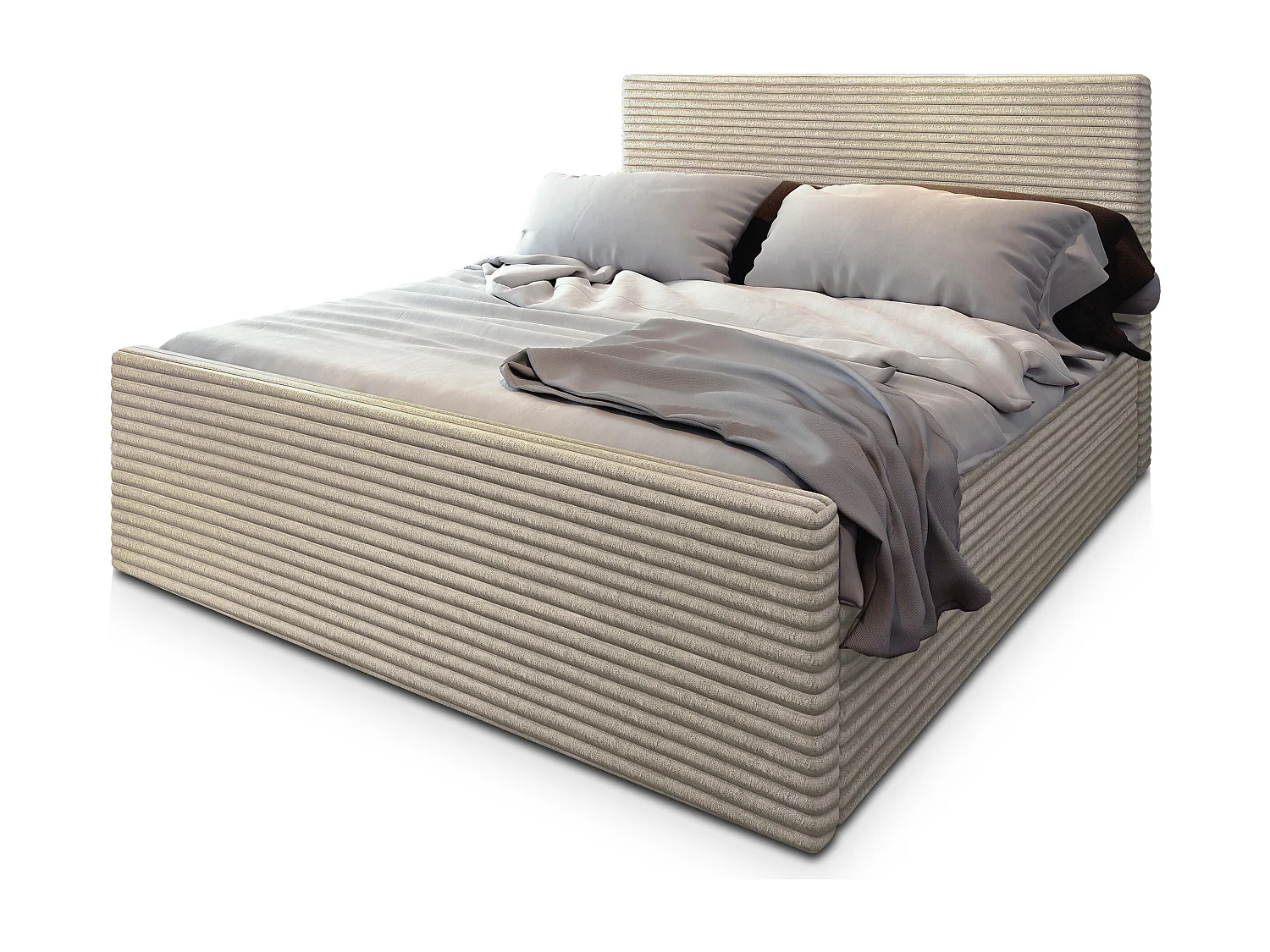 Boxspringbed BRENTO 160x200 cm Set met hoofdbord, bedbodem en matras, Crème