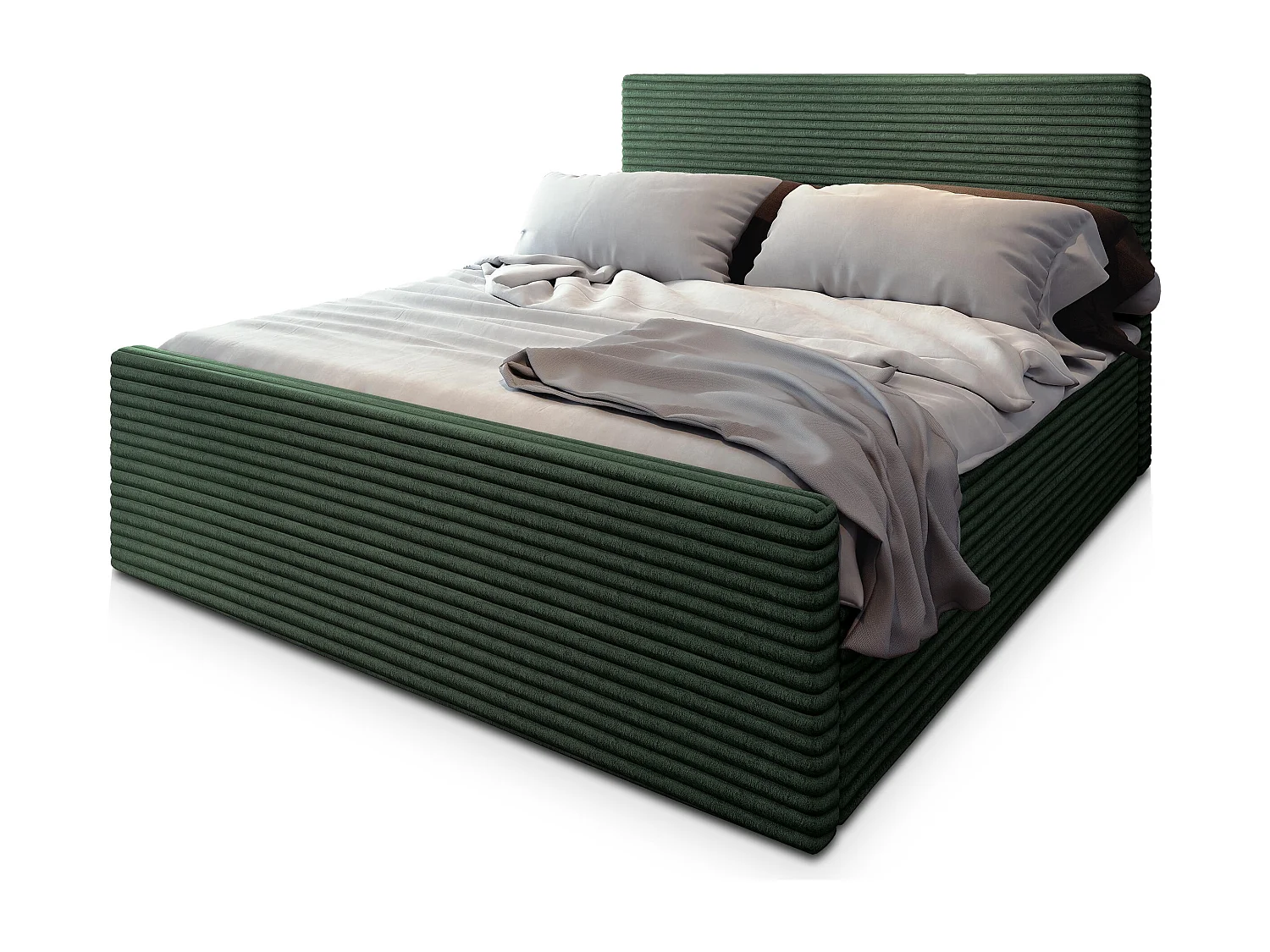 Boxspringbed BRENTO 160x200 cm Set met hoofdbord, bedbodem en matras, Dennengroen