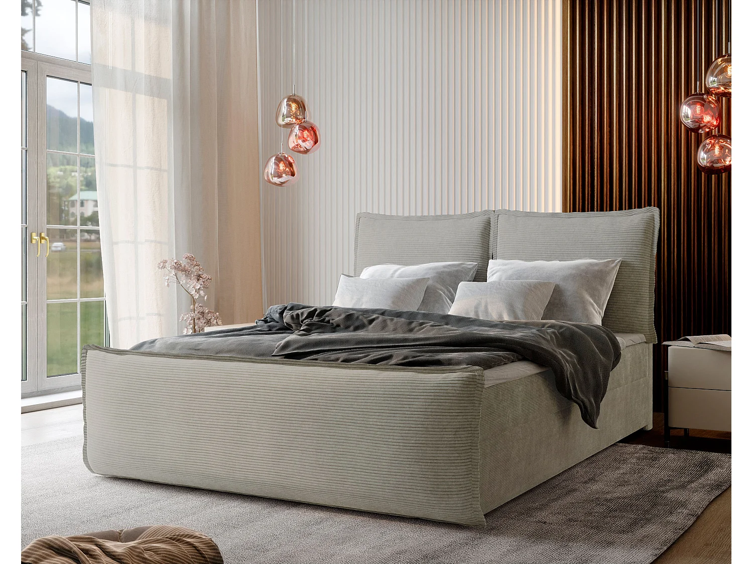 Boxspringbed MONTA 140x200 cm Set met hoofdbord, bedbodem en matras, Crème