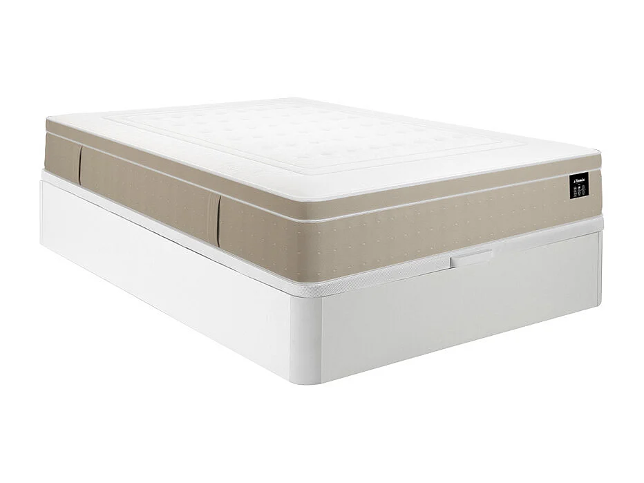 Ensemble 160 x 200 cm sommier coffre blanc + matelas hybride ressorts ensachés 7 zones et gel à mémoire de forme ép.28cm - CIREVA de YSMÉE