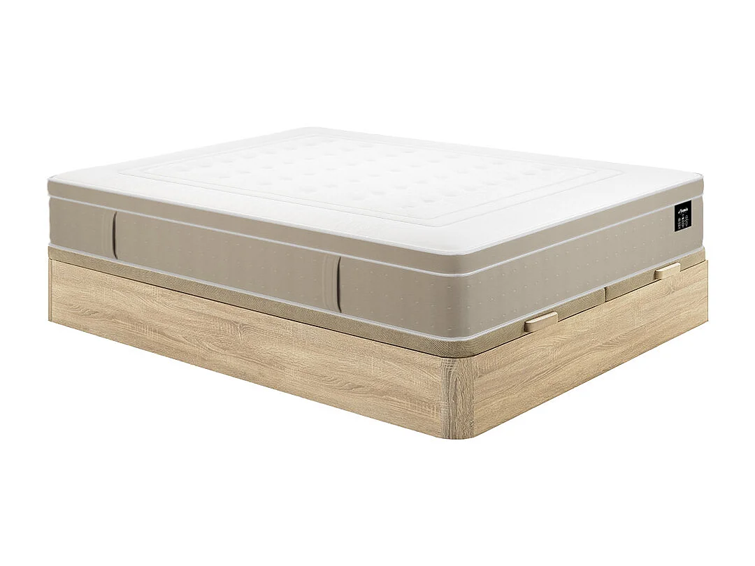 Ensemble 180 x 200 cm sommier coffre naturel clair + matelas hybride ressorts ensachés 7 zones et gel à mémoire de forme ép.28cm - CIREVA de YSMÉE
