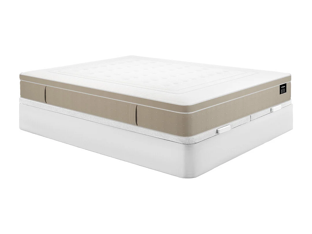 Ensemble 180 x 200 cm sommier coffre blanc + matelas hybride ressorts ensachés 7 zones et gel à mémoire de forme ép.28cm - CIREVA de YSMÉE