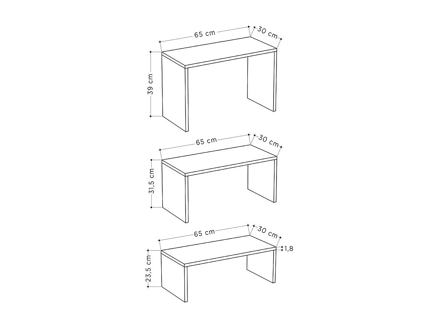 Lot de 3 Tables d'appoint gigognes, tables basses, tables multifonctions blanches différentes tailles