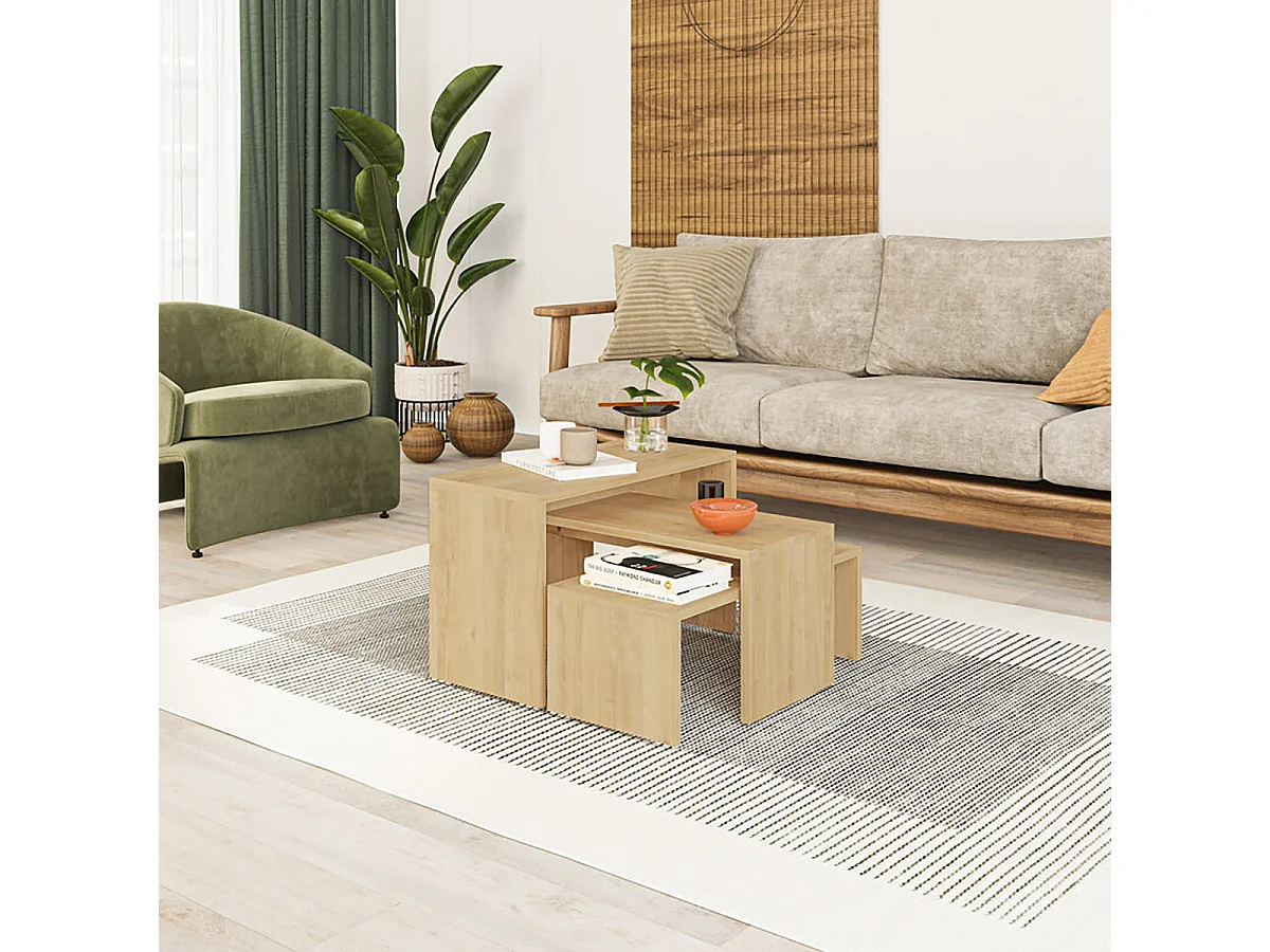 Lot de 3 Tables d'appoint gigognes, tables basses, tables multifonctions coloris Chêne différentes tailles