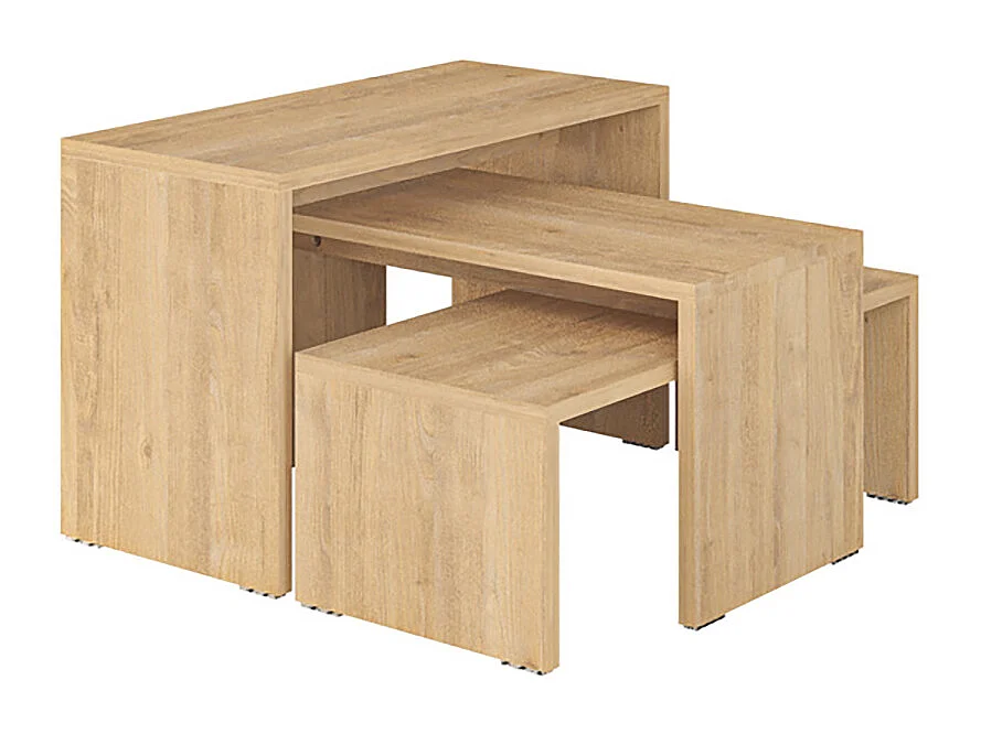 Lot de 3 Tables d'appoint gigognes, tables basses, tables multifonctions coloris Chêne différentes tailles