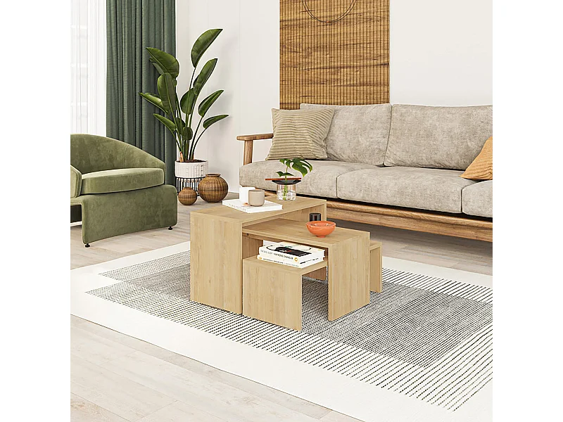 Lot de 3 Tables d'appoint gigognes, tables basses, tables multifonctions coloris Chêne différentes tailles