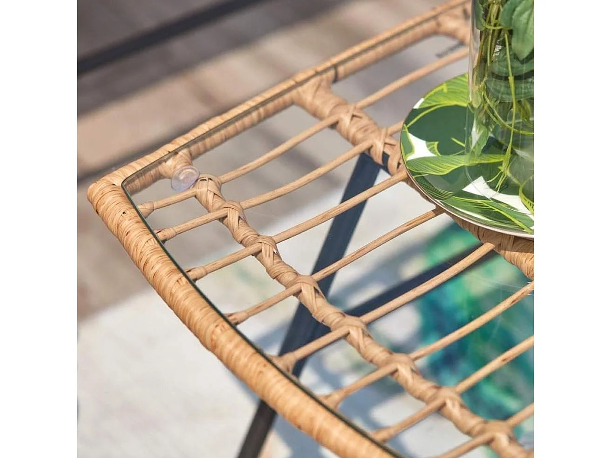 Salon de jardin en résine tressée Lambada Sésame avec table basse rectangulaire - 4 places - Hespéride