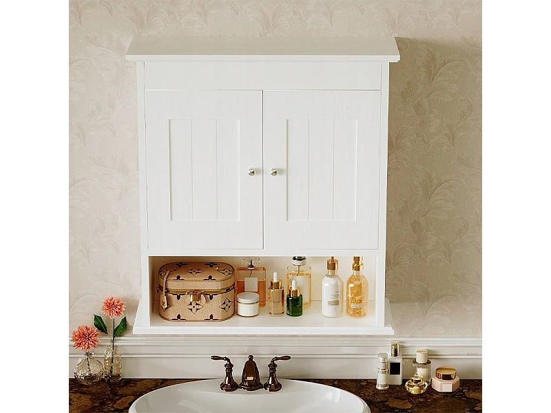 SZAFKA ŁAZIENKOWA WISZĄCA BIAŁA 2-DRZWIOWA SKANDYNAWSKI ŚCIENNA PÓŁKI LOFT