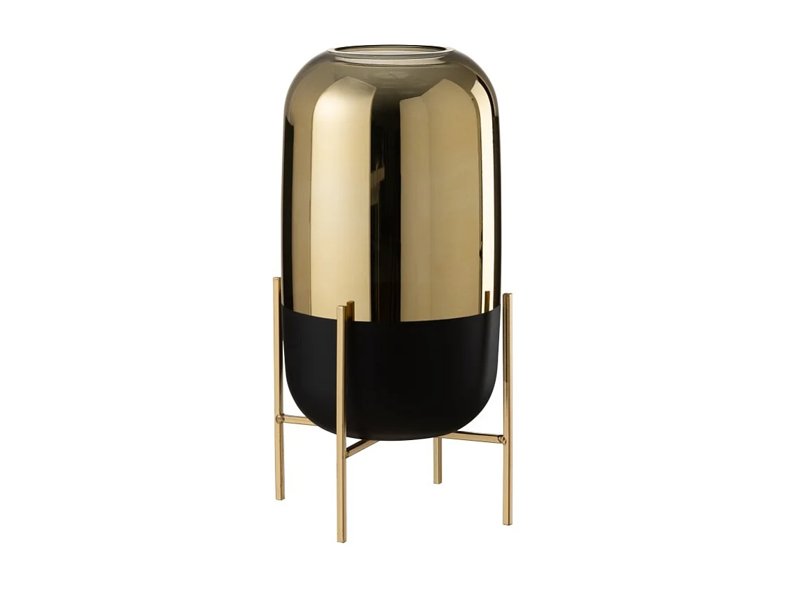 copia de Portavelas + pie cristal negro/oro Alt. 37 cm