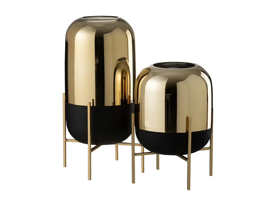 copia de Portavelas + pie cristal negro/oro Alt. 37 cm