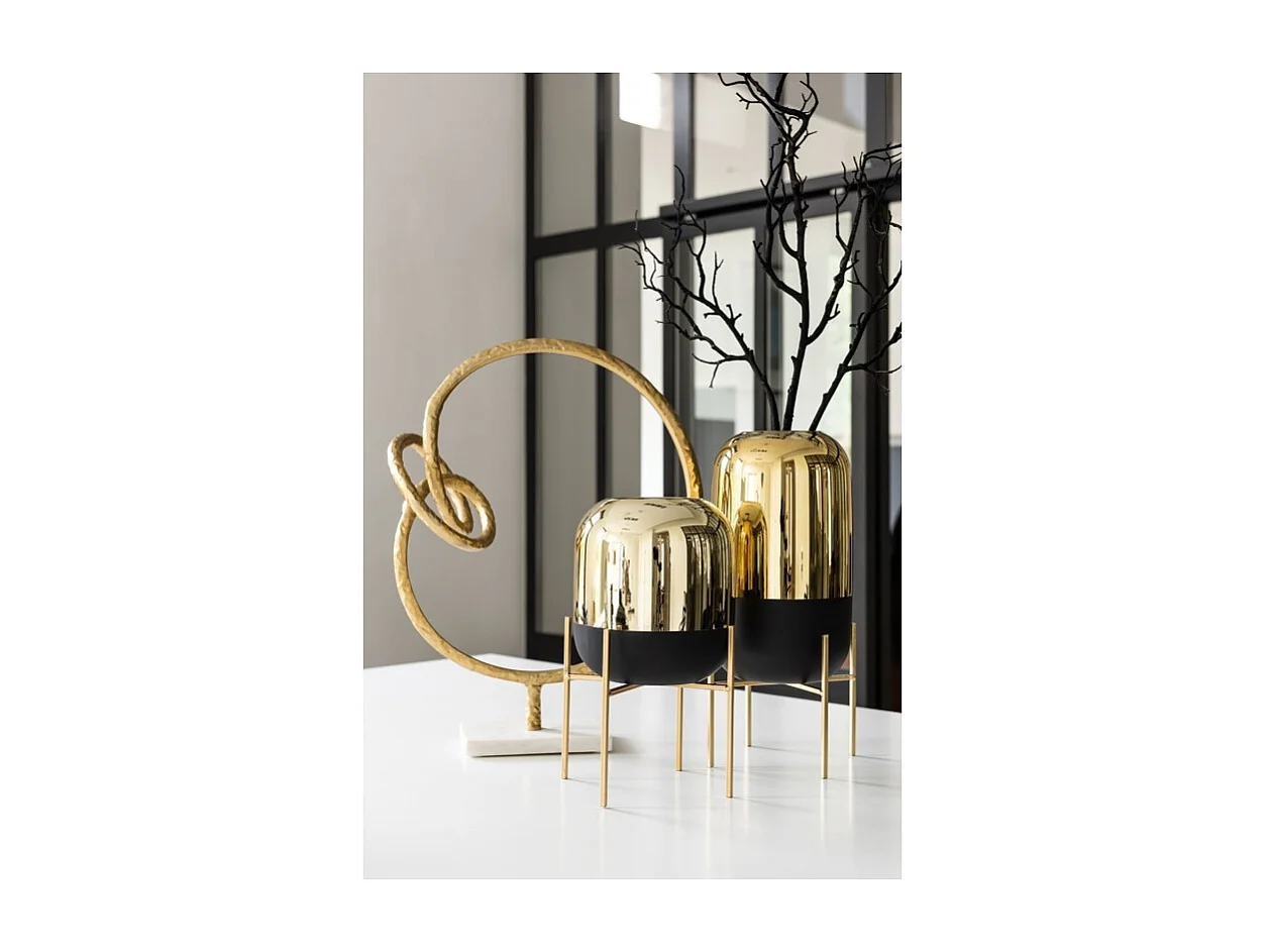 copia de Portavelas + pie cristal negro/oro Alt. 37 cm