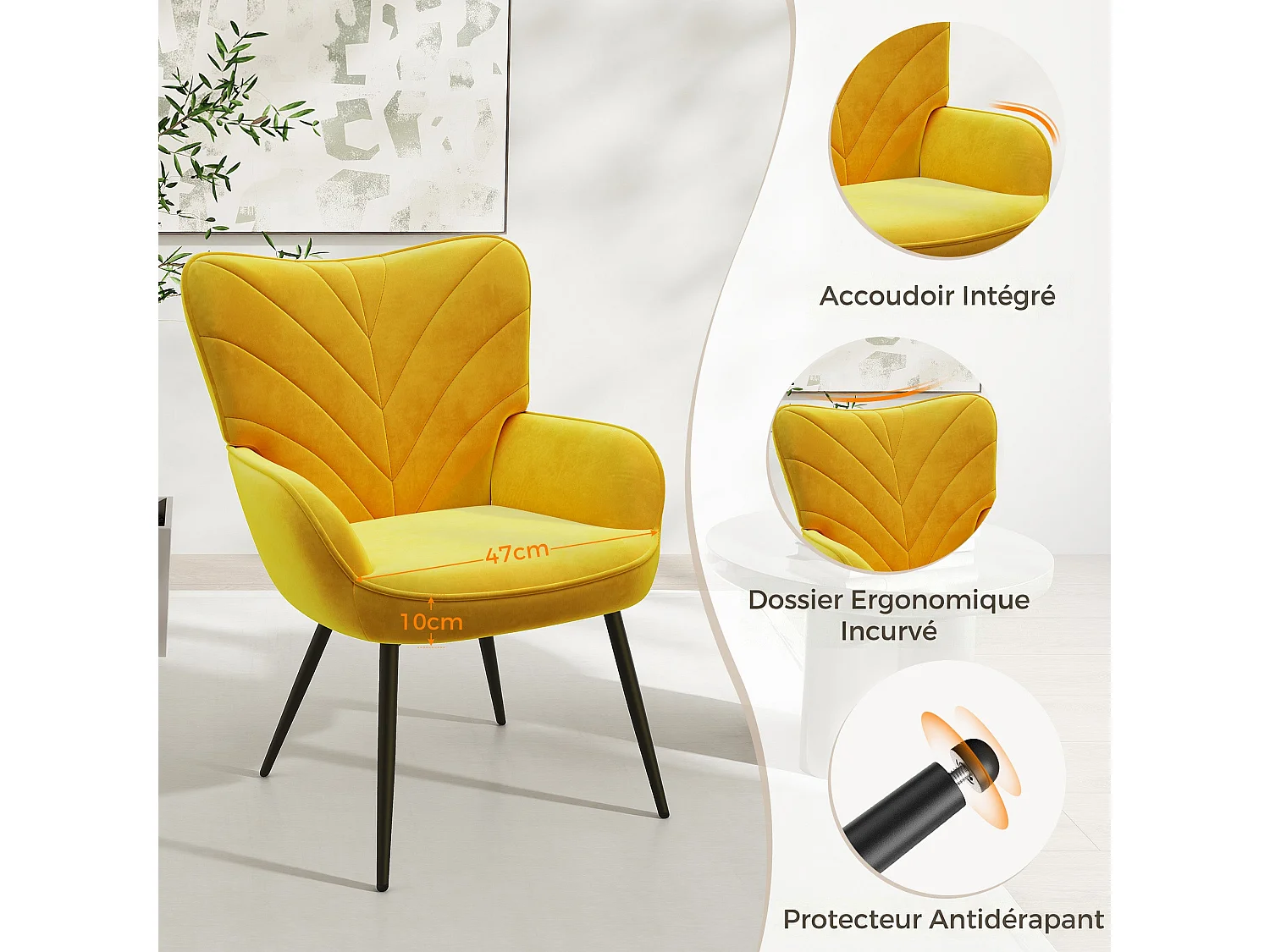 Chaise Moderne à Motif Feuille - Design Simple et Naturel - Chaise polyvalente salon et bureau, jaune
