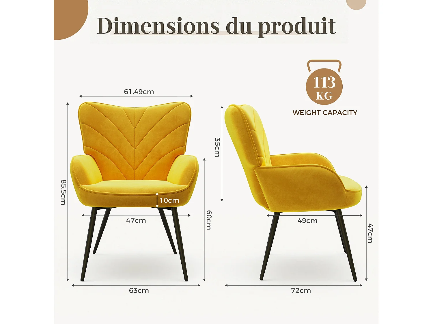 Chaise Moderne à Motif Feuille - Design Simple et Naturel - Chaise polyvalente salon et bureau, jaune