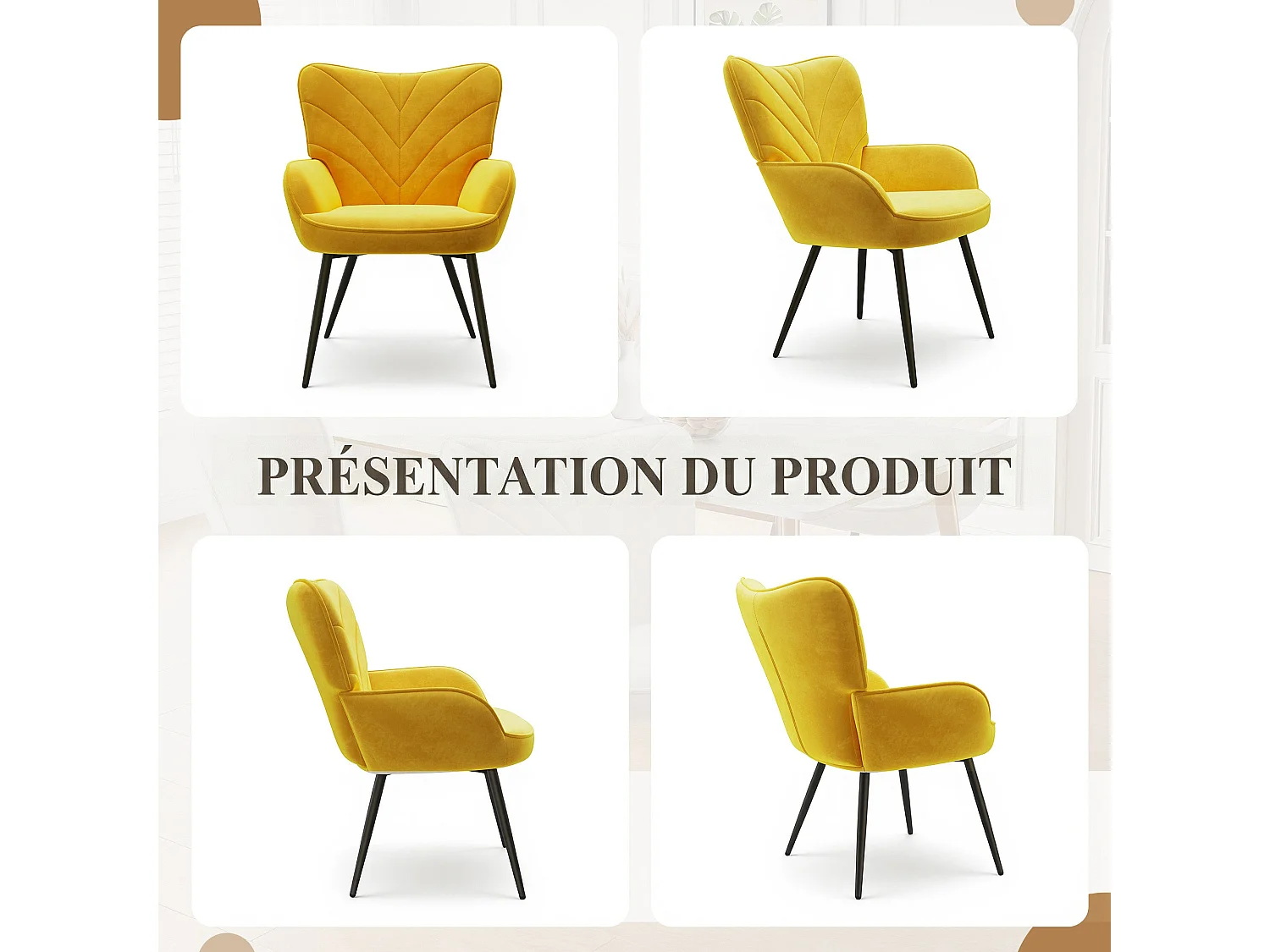 Chaise Moderne à Motif Feuille - Design Simple et Naturel - Chaise polyvalente salon et bureau, jaune