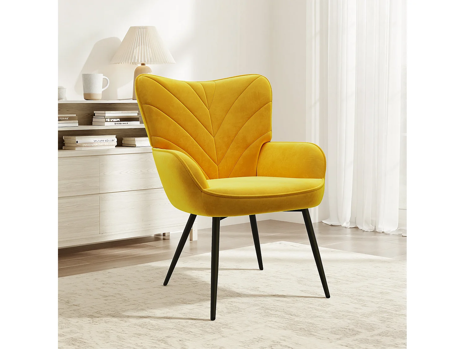 Chaise Moderne à Motif Feuille - Design Simple et Naturel - Chaise polyvalente salon et bureau, jaune