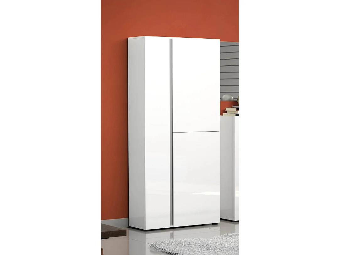 Meuble à chaussures Kinshasa,  Armoire d'entrée polyvalente, Made in Italy, 91x33h196 cm, Blanc brillant et anthracite