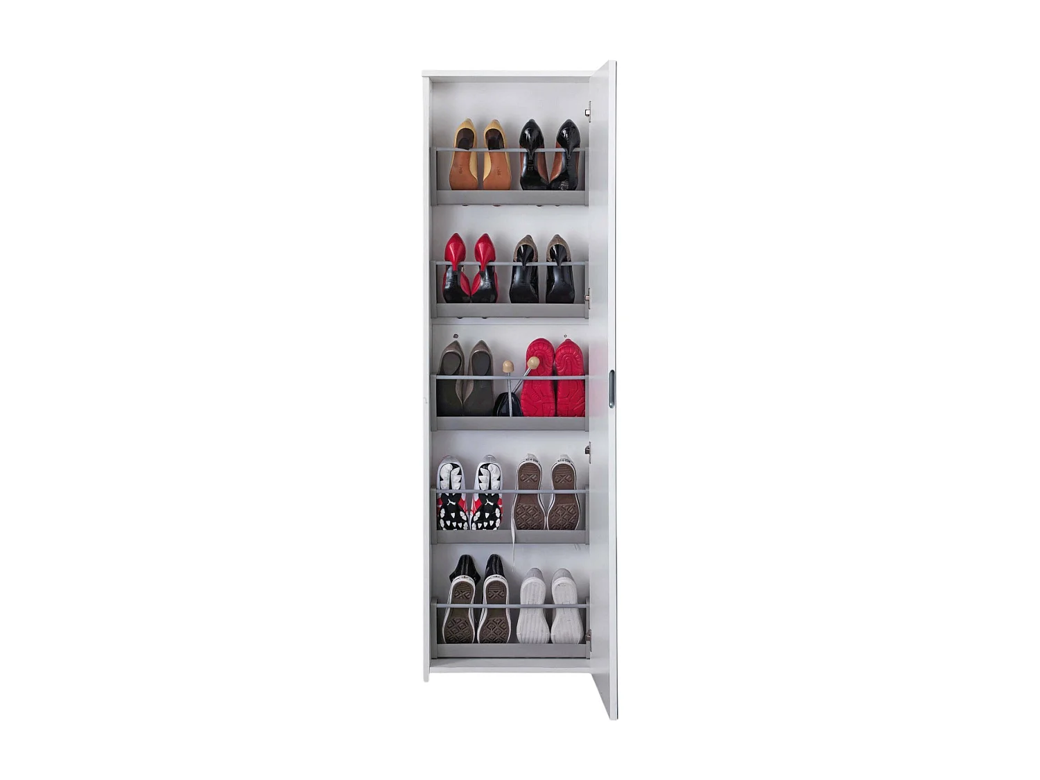 Étagère à chaussures Ciclamino, Meuble d'entrée polyvalent avec porte miroir, Meuble à chaussures moderne avec 5 étagères, 100% Made in Italy, 50x18h178 cm, Blanc