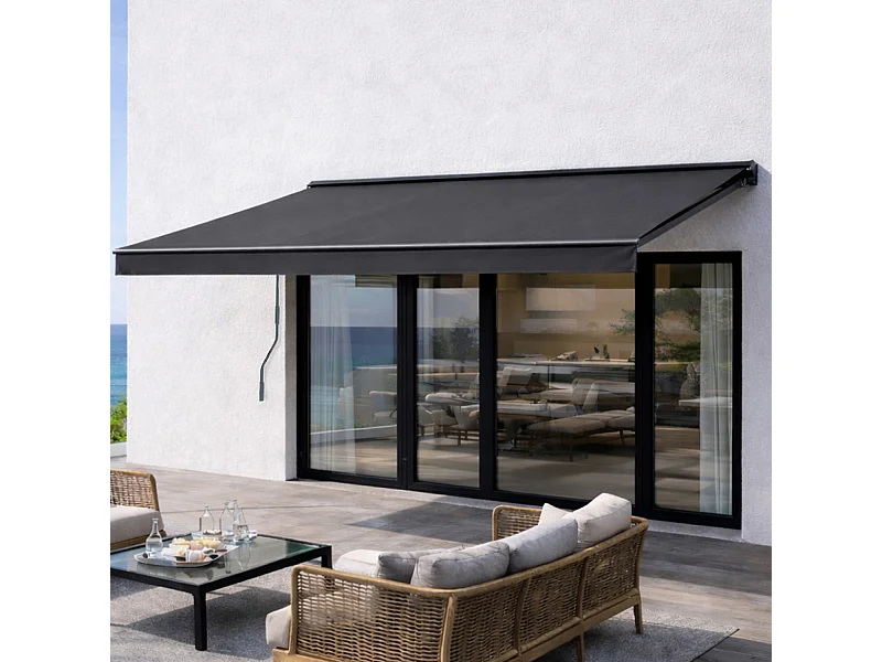 Store banne manuel 3,95 x 3 m en aluminium avec toile gris ADRO