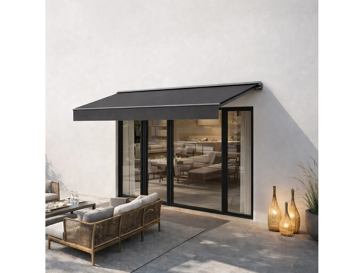 Store banne manuel 2,95 x 2,5 m en aluminium avec toile gris ADRO