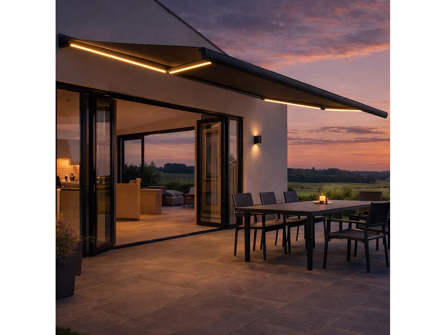 Store banne LED motorisé 4 x 3 m gris CETO